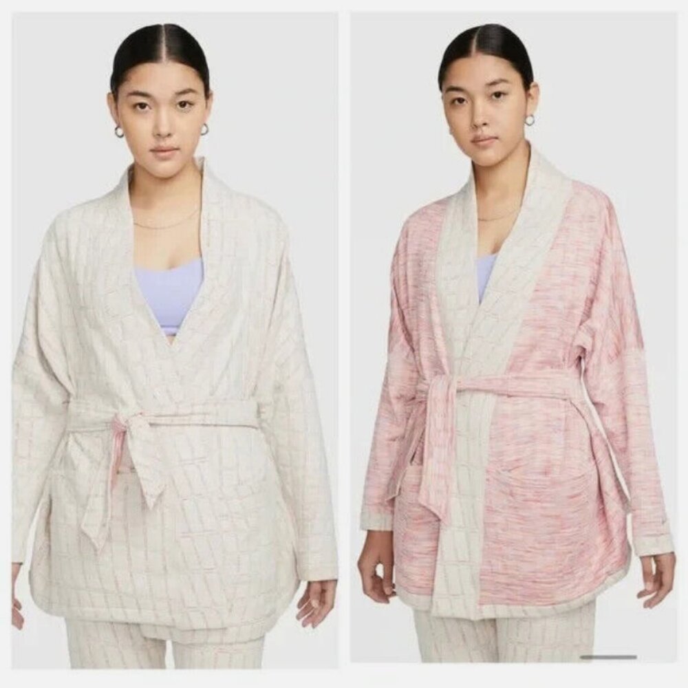 Women's Size 2XL XXL Nike Yoga Sweater Luxe Jacquard Jacket Robe Cream Cardigan
